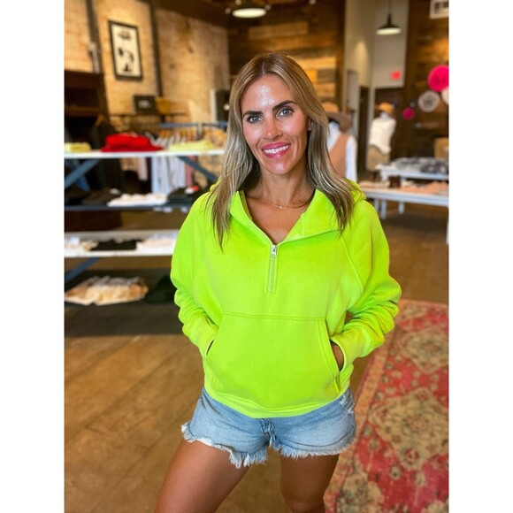 NWT Jess Lea Scuba Hoodie Quarter Zip Pullover Lime Green Sweatshirt Women's 2XL - Picture 1 of 14